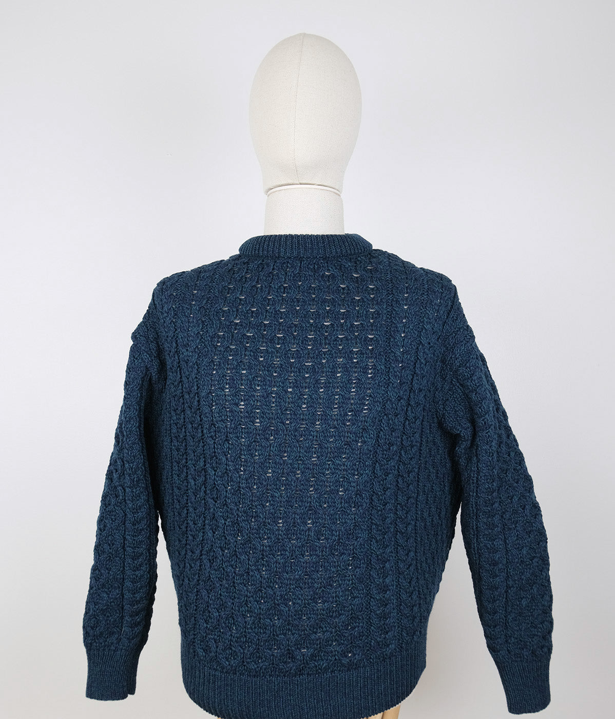 Aran Crafts, blue Aran jumper, size M, made in Ireland, merino