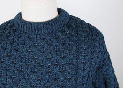 Aran Crafts, blue Aran jumper, size M, made in Ireland, merino