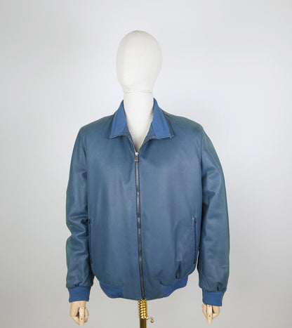 Latini, Italian blue leather jacket, size 56EU, RRP 800 e, flannel