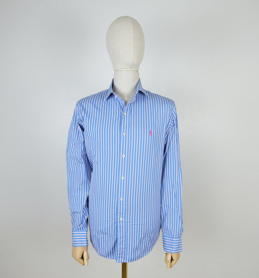Polo Ralph Lauren, sininen kauluspaita, koko 42, raitoja